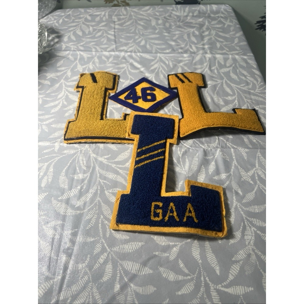 Varsity Letter " L  " + " 46 "  GAA Girl's Athletic Association Blue Gold 1946
